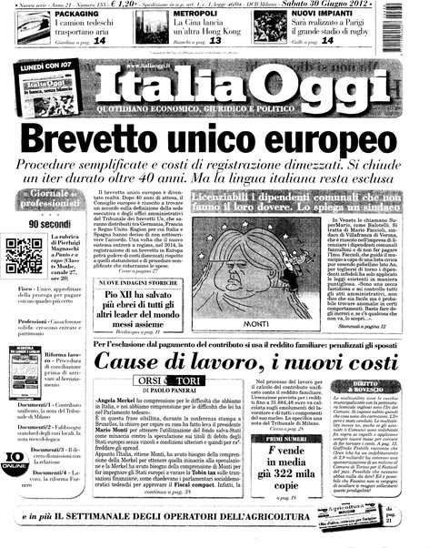 Italia oggi : quotidiano di economia finanza e politica